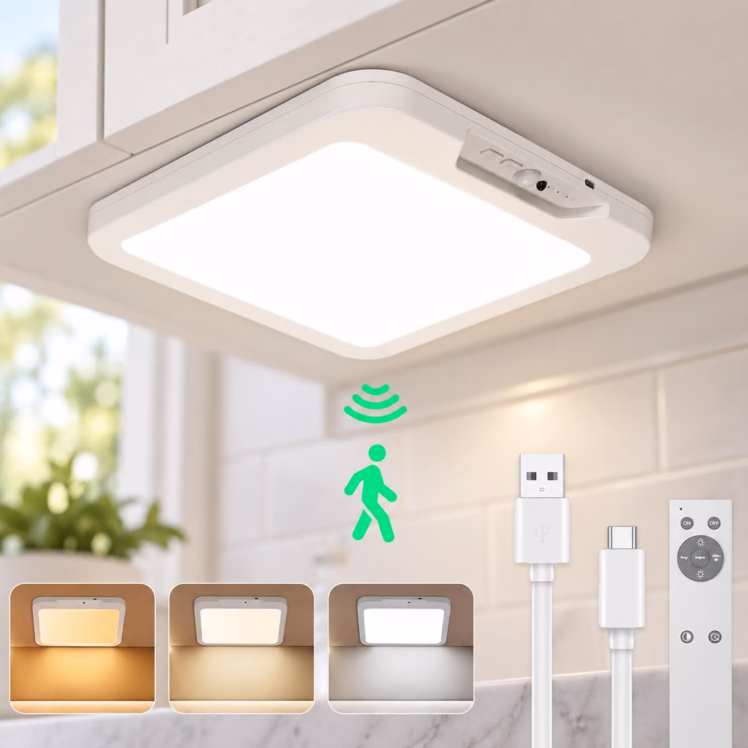 Lampada da soffitto a LED da 21 cm con sensore di movimento, da interno, senza fili, da montare a soffitto, con batteria ricaricabile, dimmerabile, ideale per corridoi, cantine, bagni e garage