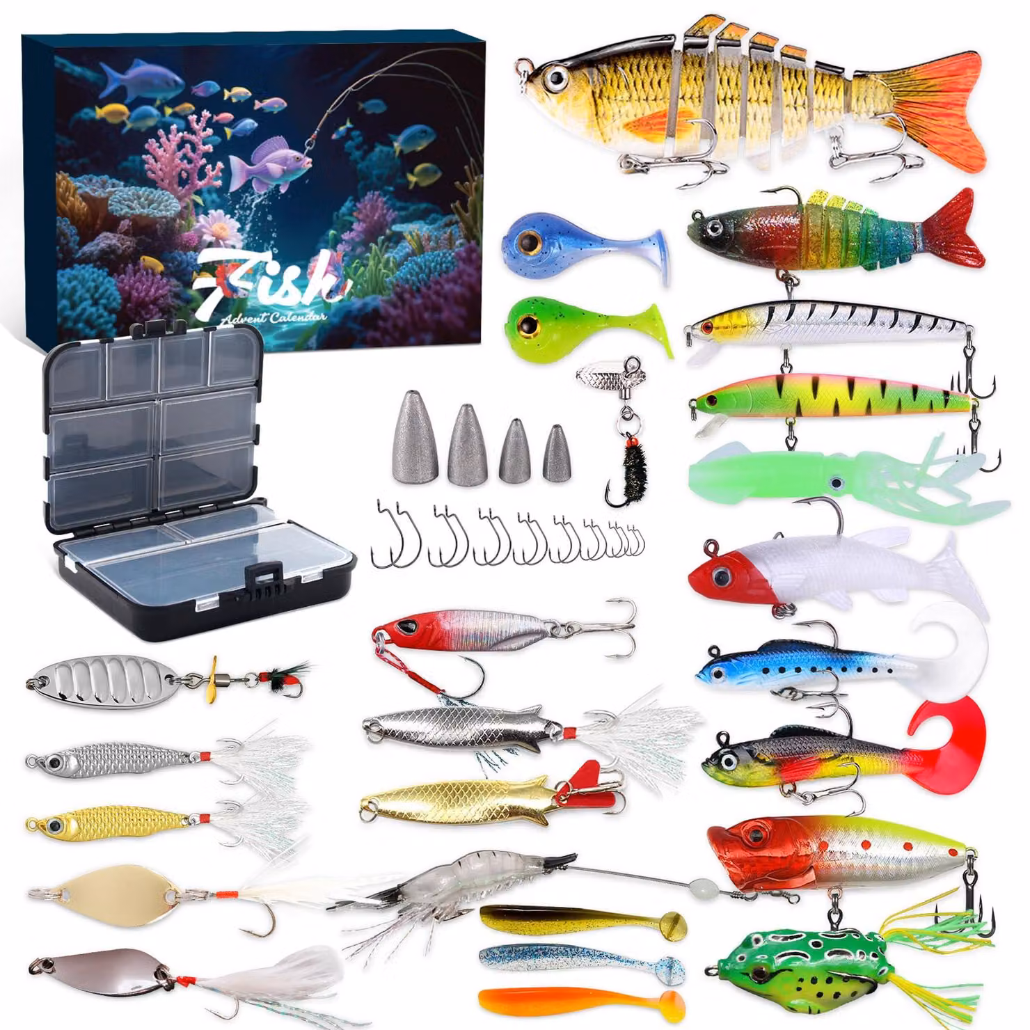 Calendario dell'Avvento a tema angeli, 24 giorni, 26 esche, scatola di ordinazione, regalo per pescatori