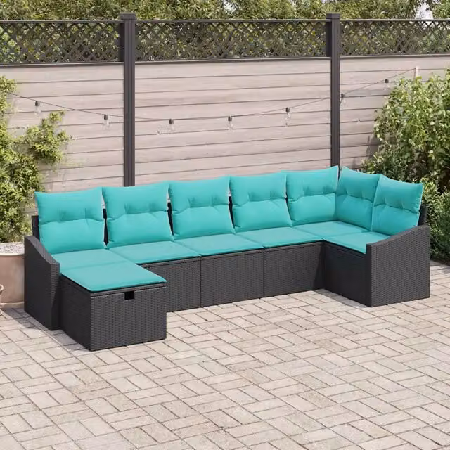 Set di divani con cuscino con archiviazione Nero polyrattan 3359305