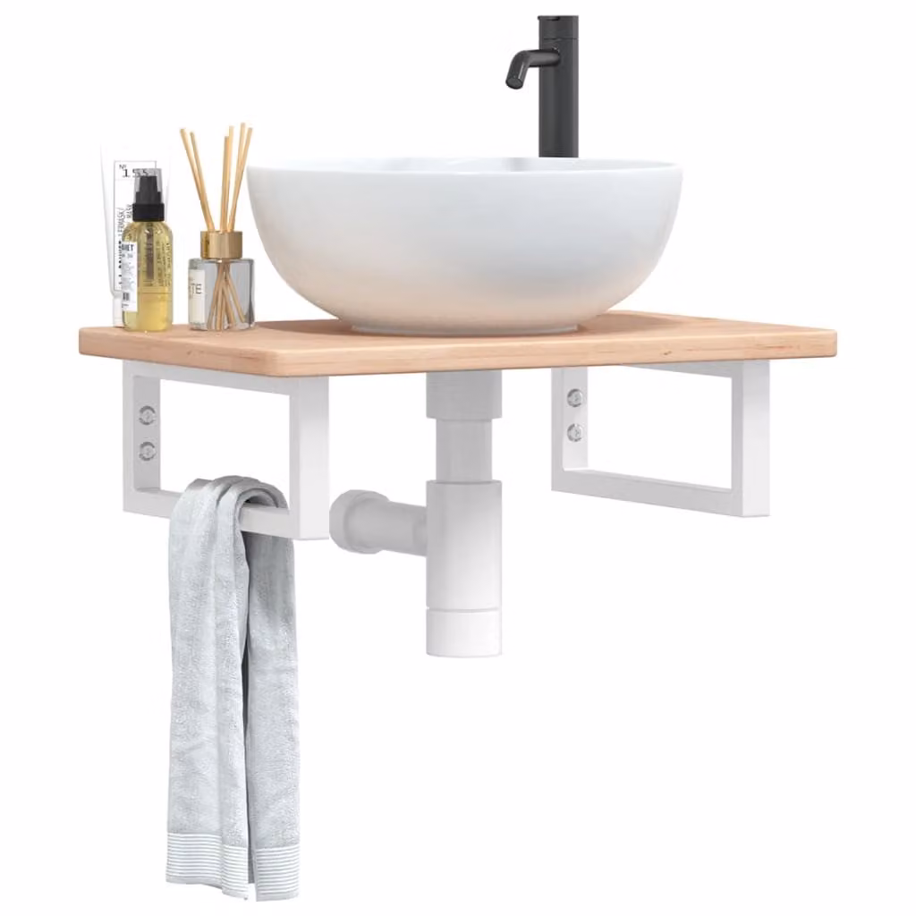 vidaXL Ripiano a Parete per Lavabo in Rovere e Metallo, Design Moderno, Bianco e Marrone, L: 60 cm, P: 40 cm, H: 3 cm