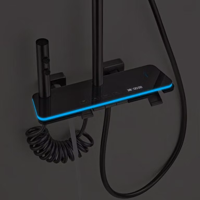 Sistema doccia, display digitale, regolabile in altezza, grigio, con controllo della temperatura (caldo/freddo)