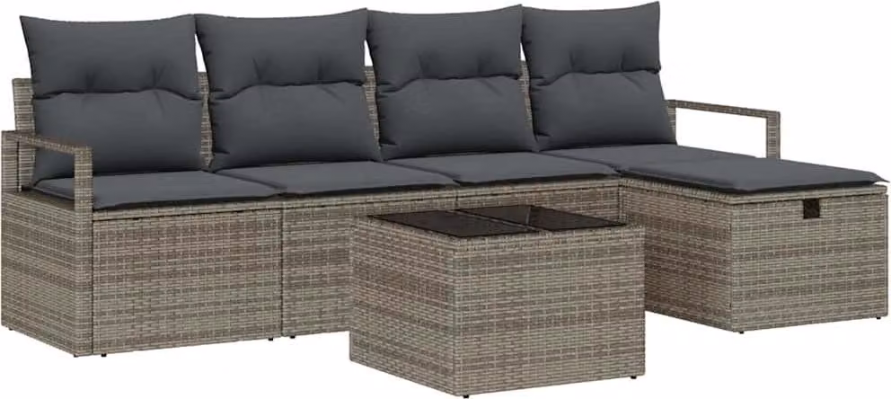 Set Divano da Giardino con cuscino 6 pcs Grigio Poly Rattan