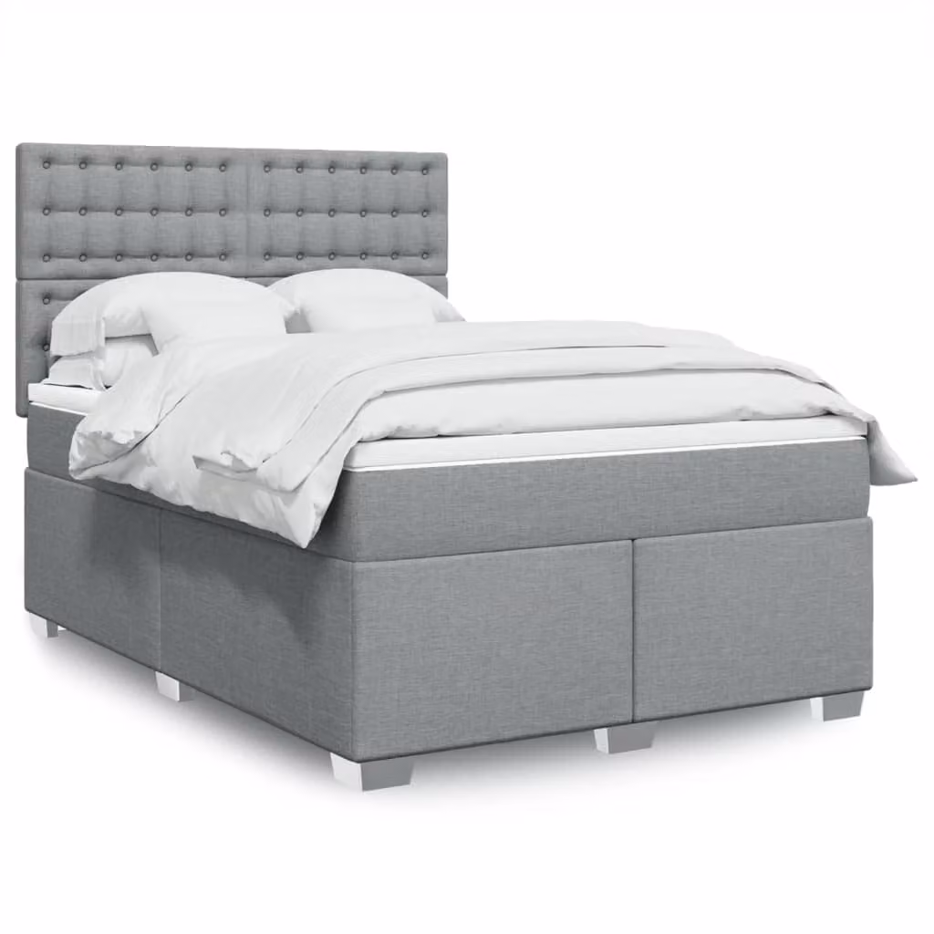 vidaXL Giroletto a Molle con Materasso Ibrido in Tessuto Grigio e Bianco L/P/H: 140 x 200 cm