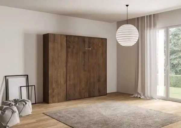 Letto a scomparsa una piazza e mezzo Kentaro Itamoby colore noce con colonna e scomparti laterali 120x190 cm
