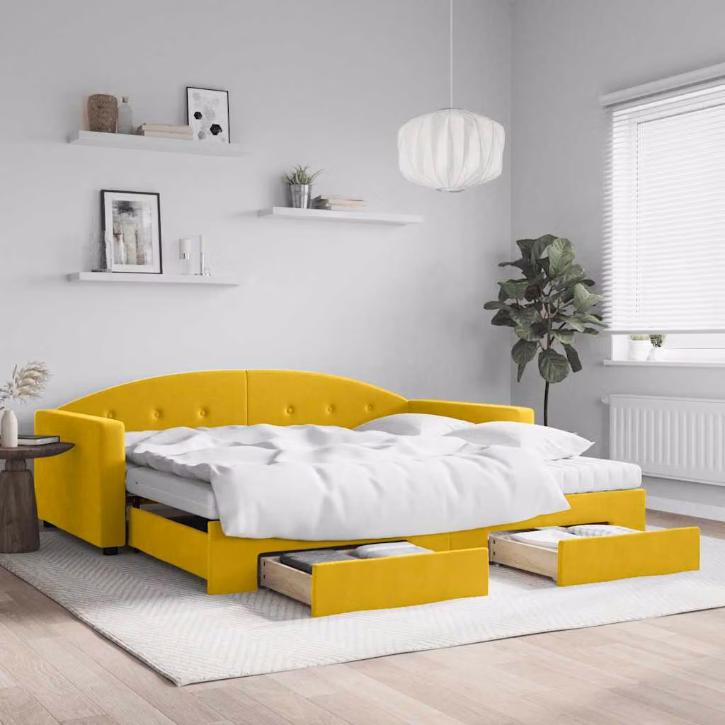 vidaXL Divano Letto Estraibile in Velluto Giallo con Cassetti L/P/H: 100 x 200 cm