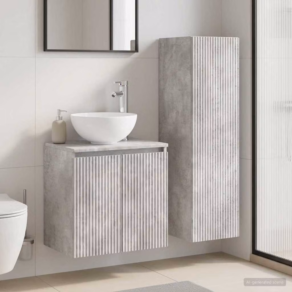 Set di mobili per il bagno moderno vidaXL composto da mobile sottolavabo e pensile in MDF Grigio