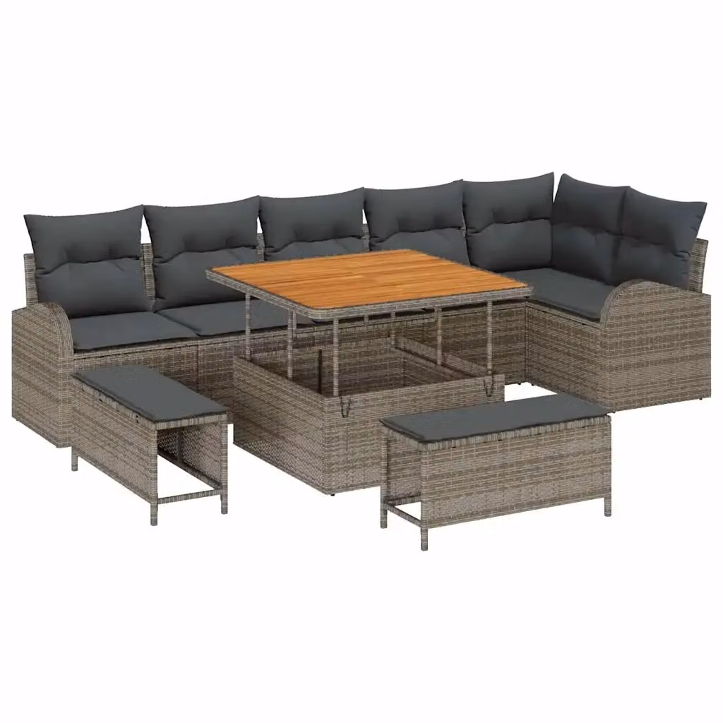 Set Divano da Giardino a L vidaXL in Polyrattan Grigio con Cuscini e Tavolino da 9 Pezzi – 2