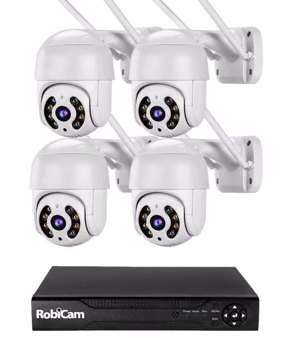 Kit 4 telecamere RobiCam, iCSee, Ultra HD 4MP, 360°, visione notturna a colori, notifiche, audio bidirezionale, registratore NVR