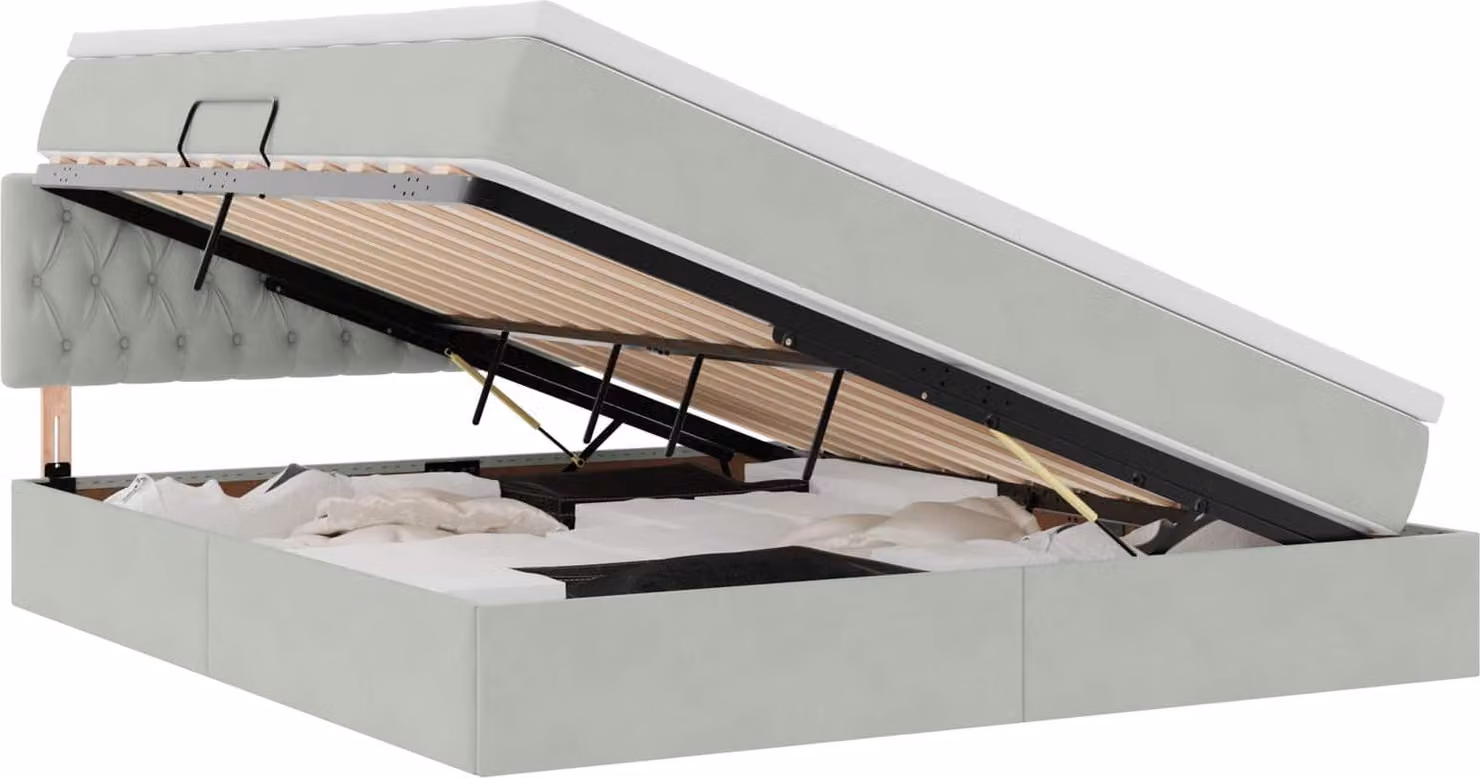 Letto con contenitore LED e materasso Grigio Chiaro