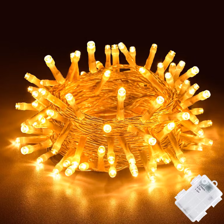 Catena luminosa a LED, lunghezza 3 metri, 30 micro-LED a luce calda, grado di protezione IP65, con timer, alimentazione a batteria