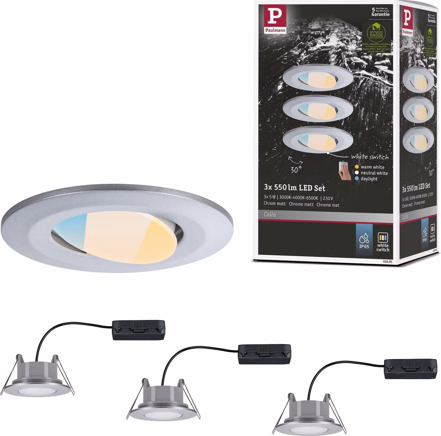Paulmann Luce da incasso LED Calla set di 3 luci orientabili