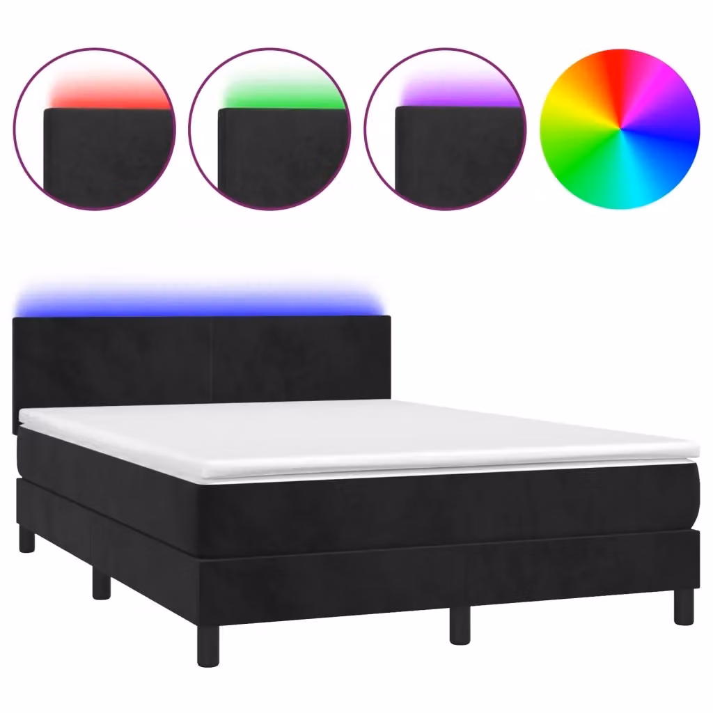Letto a Molle con Materasso e LED vidaXL in Velluto Nero L/P/H: 140 x 200 x 88 cm – 2