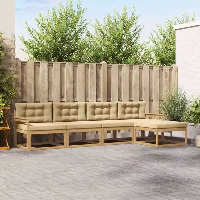 Set di divani da esterno 4 pz Bianco e Beige Poliestere 3386297