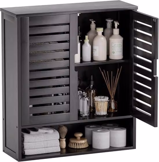 Organizzatore per bagno a parete - organizzatore per bagno in bambù - 1 pezzo - nero