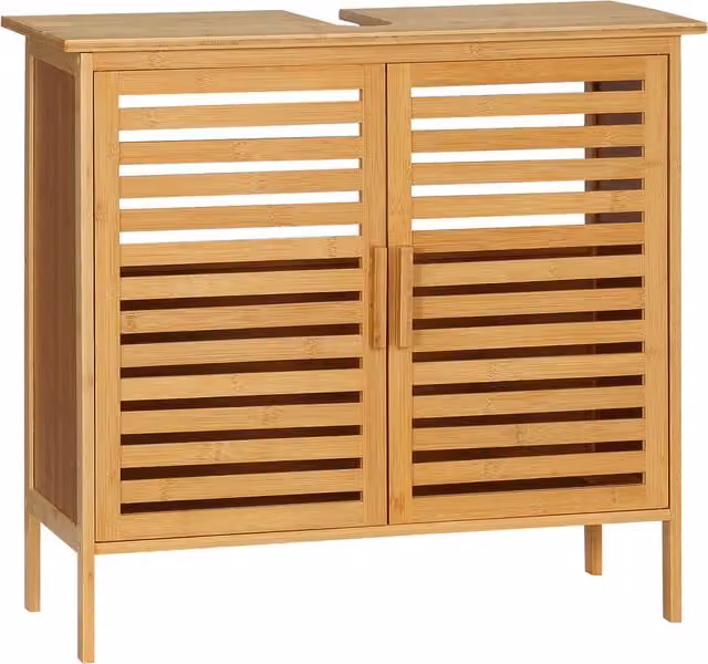 Mobile sottolavabo bagno in bambù kleankin marrone con 2 ante, L: 66 cm, P: 29 cm, H: 61,5 cm