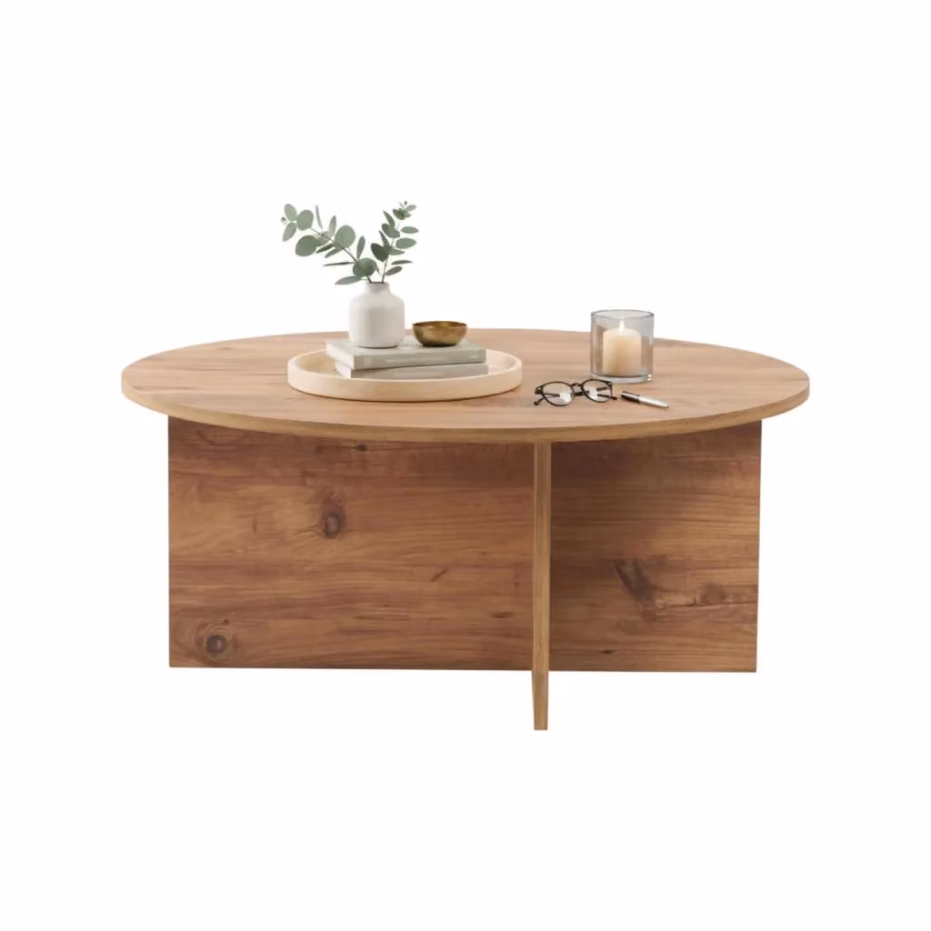 Simbario Tavolino da Salotto Rotondo Moderno in Rovere Marrone L: 90 cm, P: 90 cm, H: 40 cm – 2