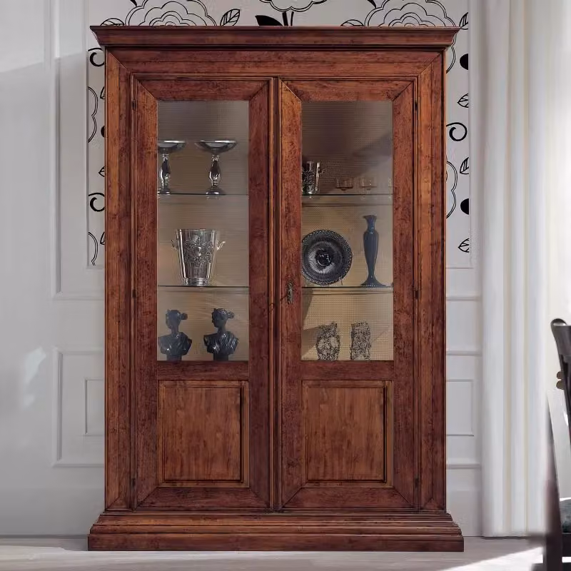Vetrina classica con 2 ante in vetro e legno noce Mobili 2G L: 154 cm, P: 50 cm, H: 214 cm – 1
