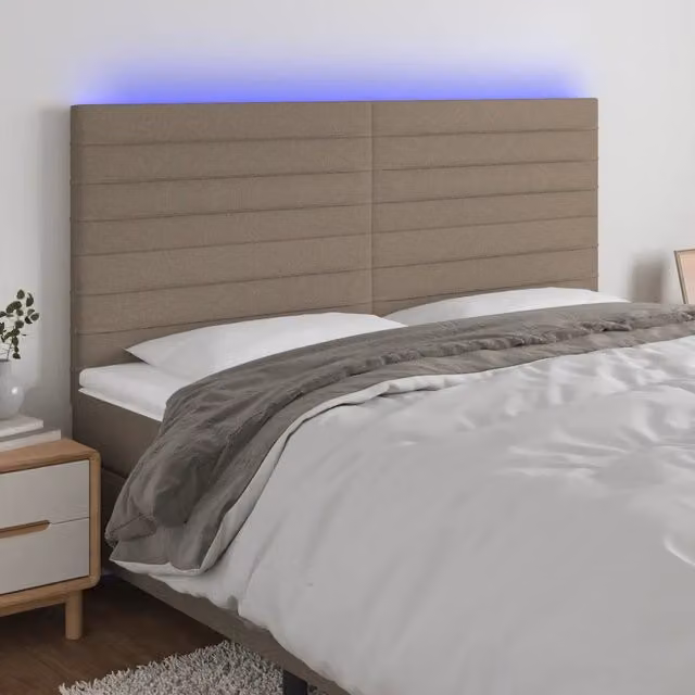 Testiera per letto con illuminazione LED e porta USB vidaXL in tessuto beige L: 180 cm, P: 5 cm, H: 118-128 cm