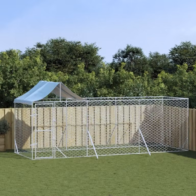 The Living Store Cuccia per cani da esterno con tetto Silver 6x2x2,5 m Acciaio zincato