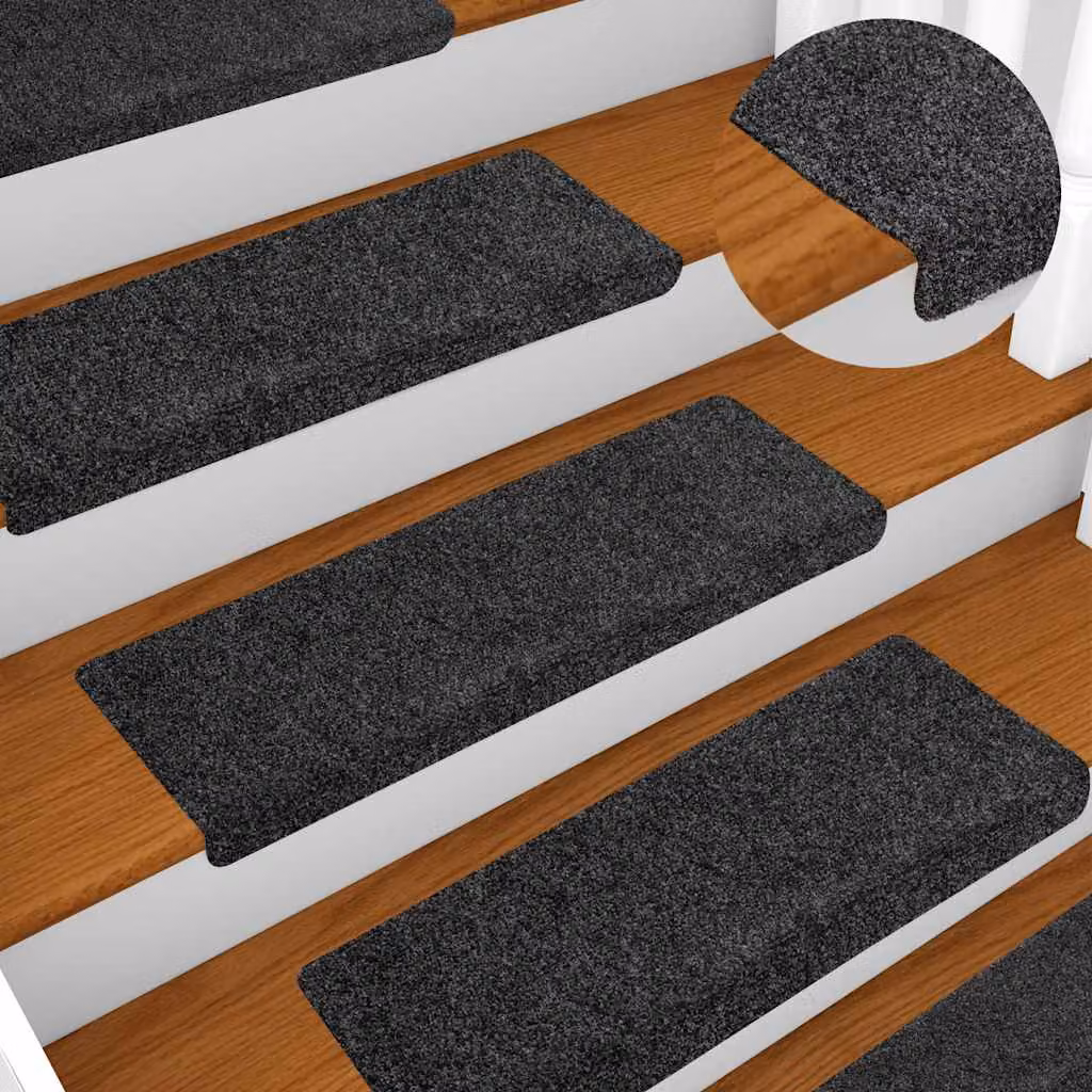 Set di 5 tappetini autoadesivi per scale vidaXL, colore grigio antracite, antiscivolo e fonoassorbente, L: 65 cm, P: 21 cm, H: 4 cm