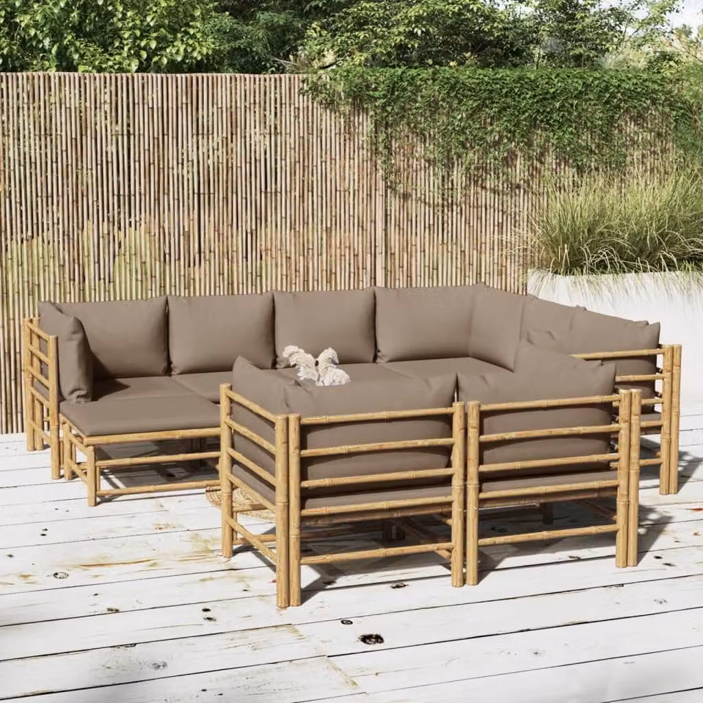 Maison Exclusive - Set da giardino da 10 pezzi con cuscini color taupe in bambù