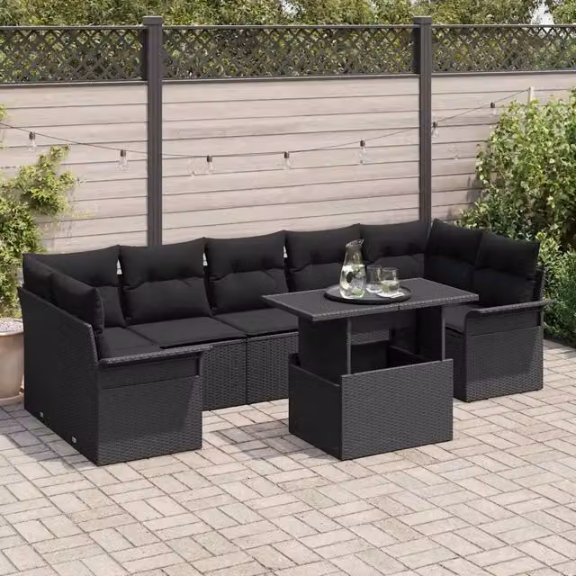 Set Divano da Giardino 8 pz Nero polyrattan 3348239