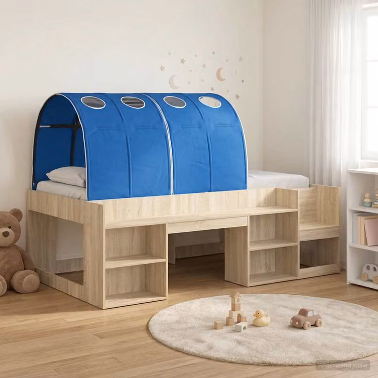Letto per bambini con tunnel vidaXL in legno ingegnerizzato, Rovere Sonoma e Blu, L/P/H: 193 x 70 x 103,5 cm