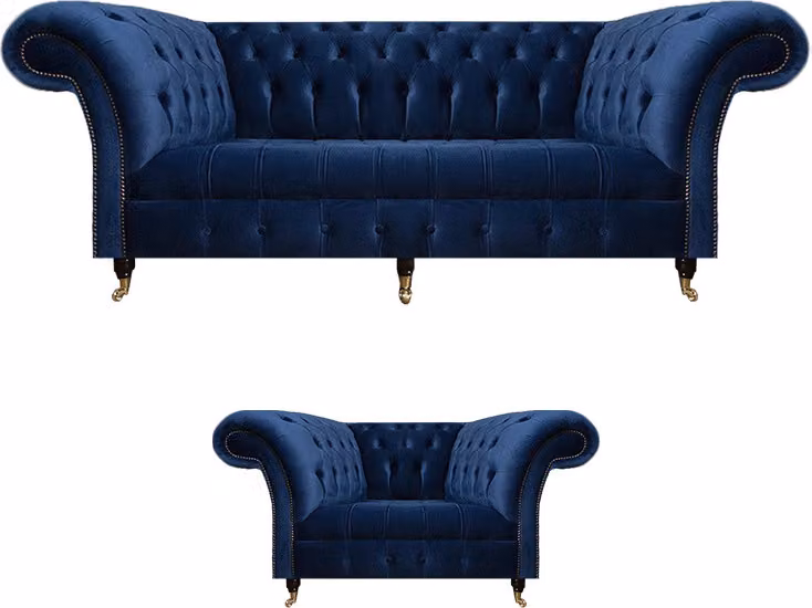 Komplett Set Sofa Dreisitzer Luxus Sessel Einrichtung Wohnzimmer Chesterfield