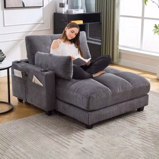 Poltrona relax imbottita ¨C Minimal ¨C Grigio tessuto soffietto per soggiorno camera