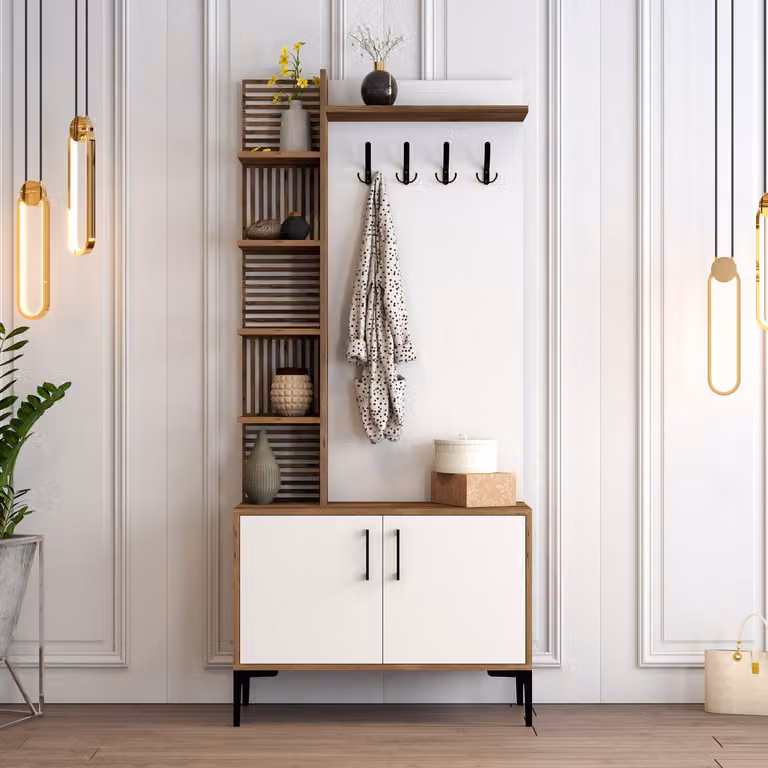 Skye Decor, Viyana D - Noce, Bianco, armadi, appendiabiti, noce, 90 x 200 x 35 cm