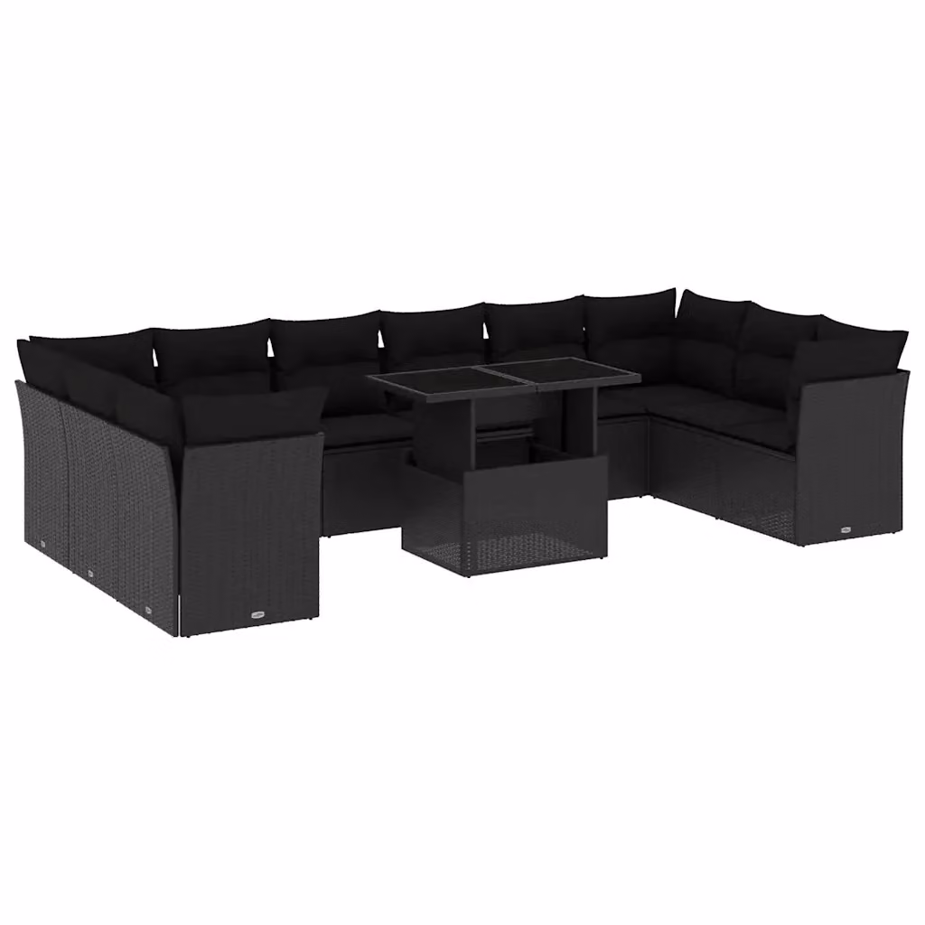 vidaXL Set Divani da Giardino 11 pz in Polyrattan Nero con Cuscini e Tavolino – 2