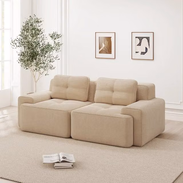 Divano Modulare Boneless ¨C Xylo ¨C Velluto a Coste, Beige, Loveseat