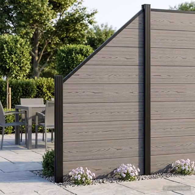 Set di recinzione Videx in WPC e alluminio grigio, L: 619 cm, H: 186 cm