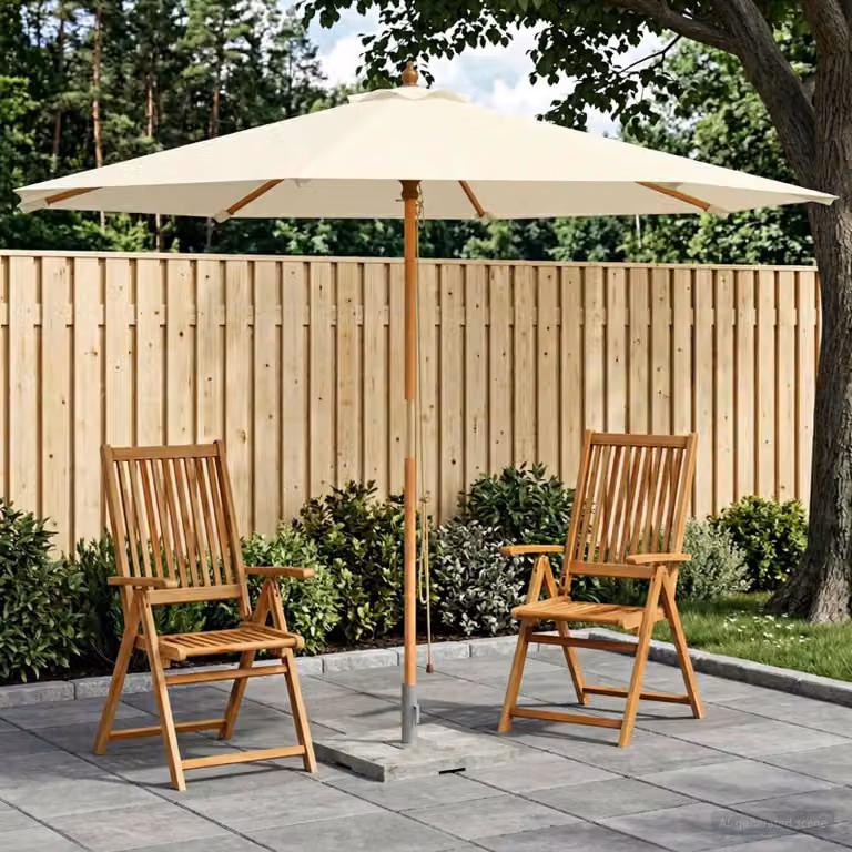 Ombrello da giardino vidaXL in legno di eucalipto e poliestere, colore beige, Ø 300 x H 248 cm