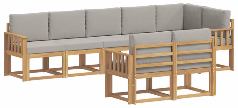 Set di divani da esterno, 8 pezzi, bianco e grigio chiaro