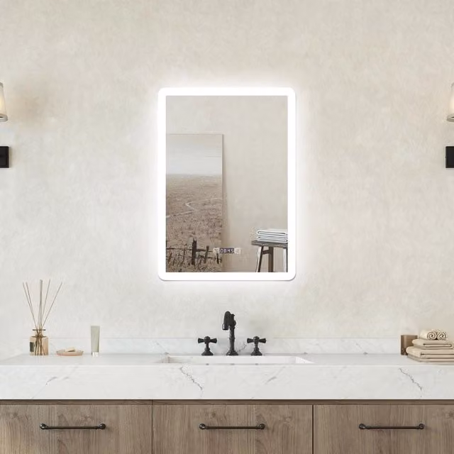 Specchio da bagno rettangolare Aica Italy con LED, orologio e funzione antiappannamento, L: 60 cm, H: 80 cm