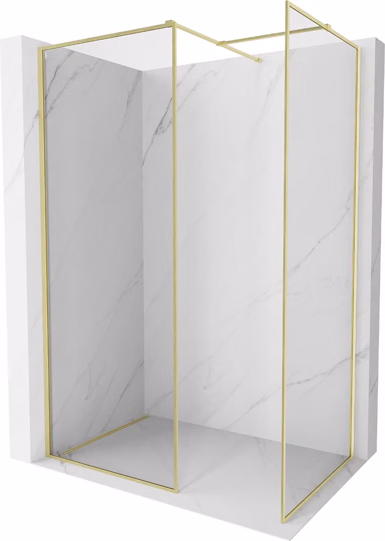 Mexen Kioto-XF parete doccia Walk-in con cornice 100 x 70 cm, trasparente 10 mm, oro spazzolato - 800-100-202-04-55-070-XF
