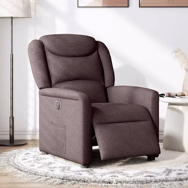 Poltrona | Sedia Relax Elettrica Reclinabile Marrone Scuro in Tessuto