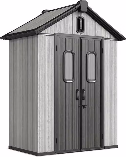 Capanno Box da Giardino 160x98x217 cm Doppie Porte Bloccabili in Plastica Grigio