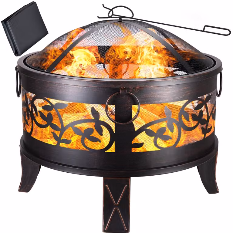 Braciere rotondo fuoco - Ø 67 cm - Effetto ruggine - Design moderno - Per giardino e terrazzo