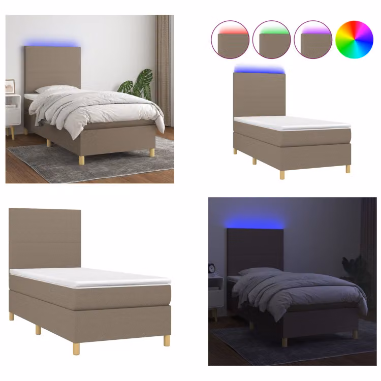 vidaXL Letto a molle con materasso e tessuto LED Taupe 80x200 cm