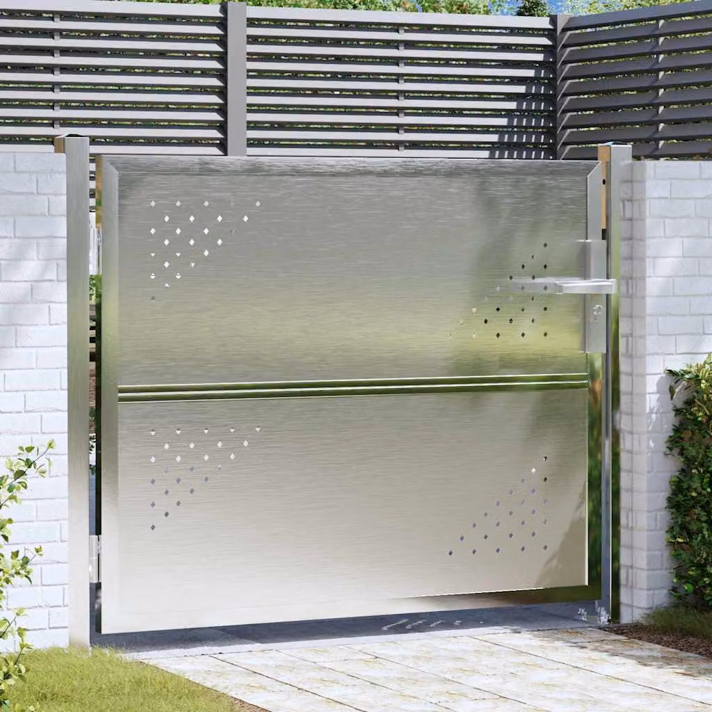 Cancello da giardino singolo vidaXL in acciaio inossidabile argento 85 x 70 cm