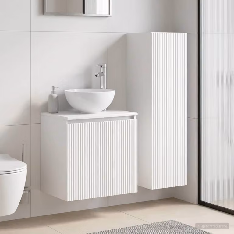 Set di mobili da bagno moderni vidaXL composto da mobile sottolavabo e pensile bianco L/P/H: 33 x 34,5 x 100 cm