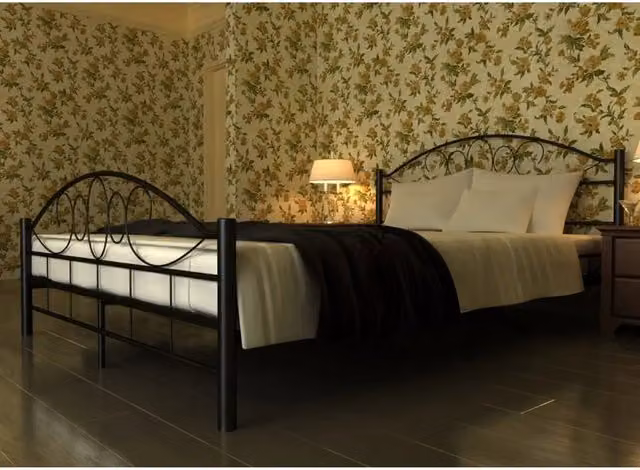 Letto moderno vidaXL in metallo nero e legno con materasso in schiuma L/P/H: 180 x 200 x 207 cm