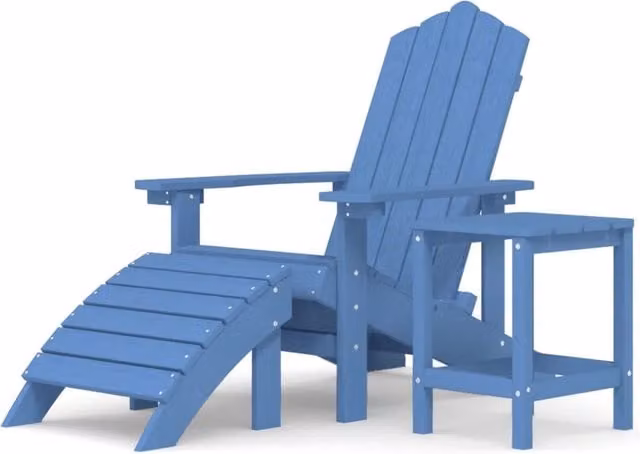 Sedia Giardino | Sedie da Esterno Poggiapiedi e Tavolo Adirondack HDPE Blu Acqua
