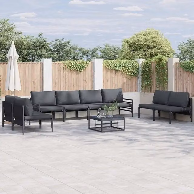 Set Divano da Giardino 9 pz vidaXL in Acciaio Verniciato Antracite con Cuscini – 1