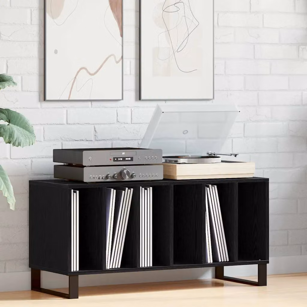 vidaXL Mobile porta vinili in stile mid-century, colore nero, L 100 x P 38 x H 48 cm