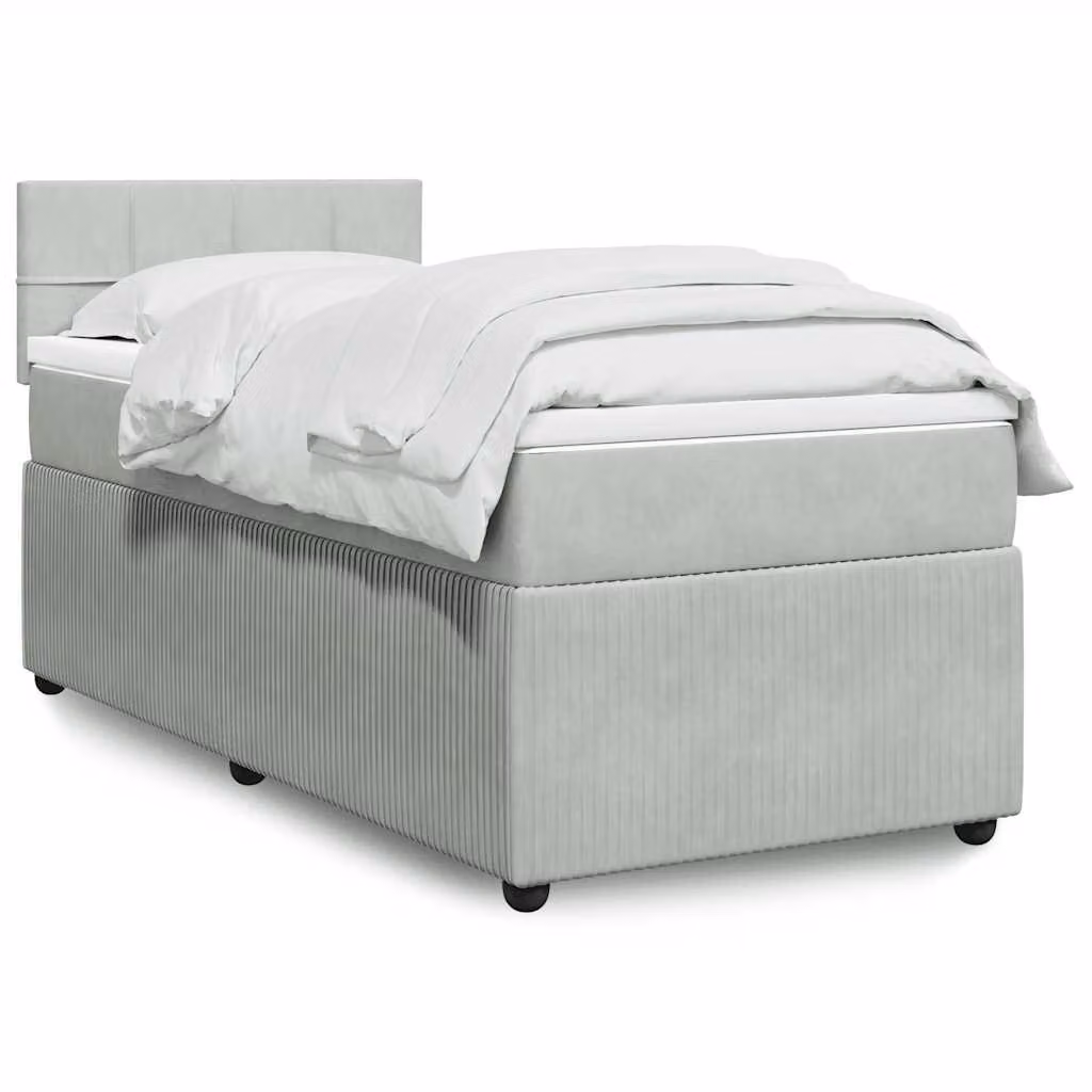 vidaXL Giroletto a Molle Ibrido con Materasso in Velluto Grigio e Bianco L/P/H: 80 x 200 cm