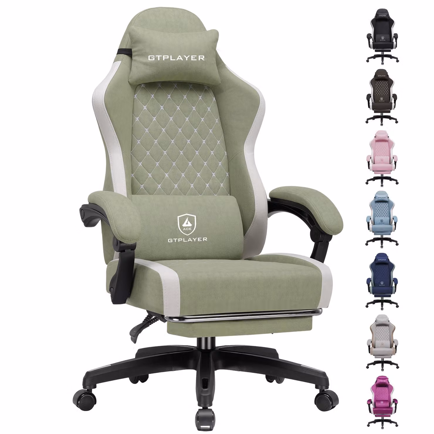Sedia da gaming GTPLAYER: sedia ergonomica per PC in tessuto traspirante, sedia da scrivania girevole di grandi dimensioni e alta con poggiapiedi, verde