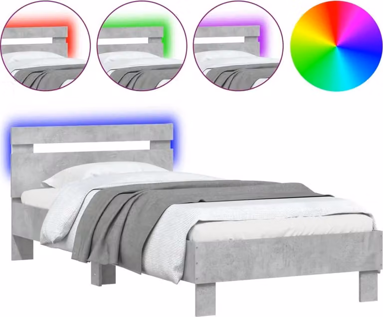 Giroletto con Testiera e LED Grigio Cemento 90x200 cm